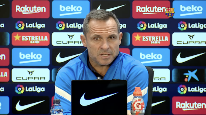 Sergi Barjuan auf der Pressekonferenz vor dem Spiel gegen Celta Vigo. Sergi Barjuan auf der Pressekonferenz vor dem Spiel gegen Celta Vigo.